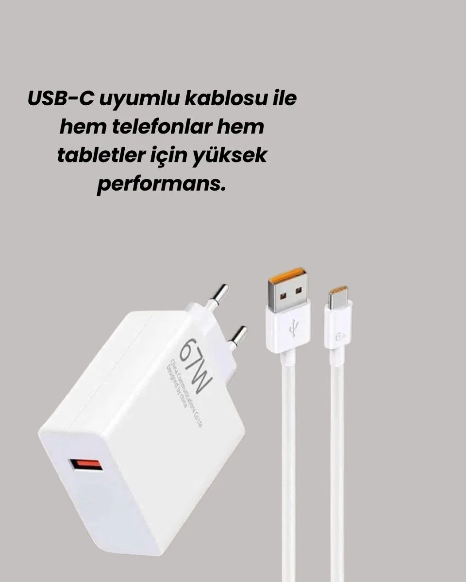 67w Turbo Hızlı Şarj Adaptörü Ve Type-c Kablo Güvenli Şarj Teknolojisi görsel 3