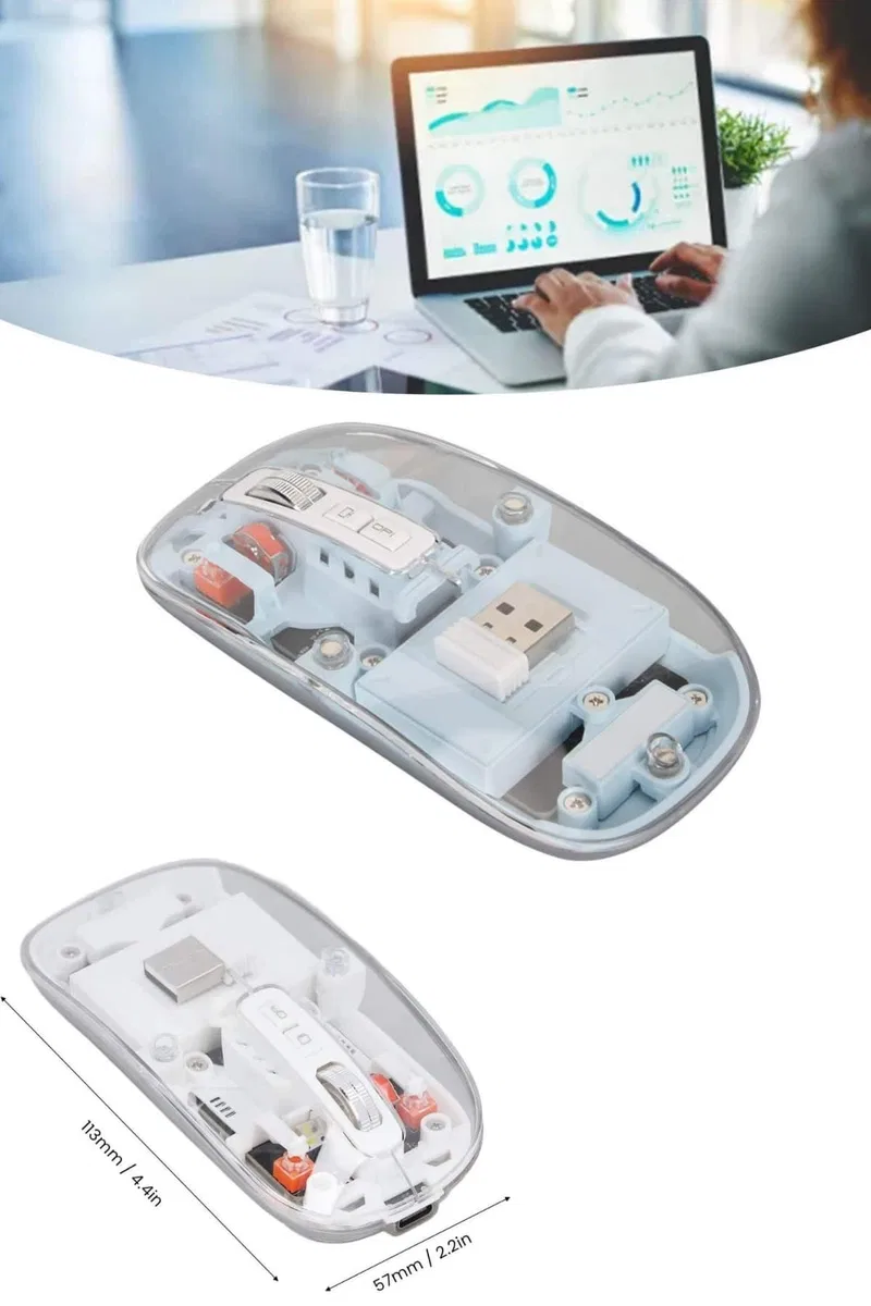 Kablosuz Mouse Fare Şarjlı Bluetooth Wireless Çift Modlu Sessiz görsel 5