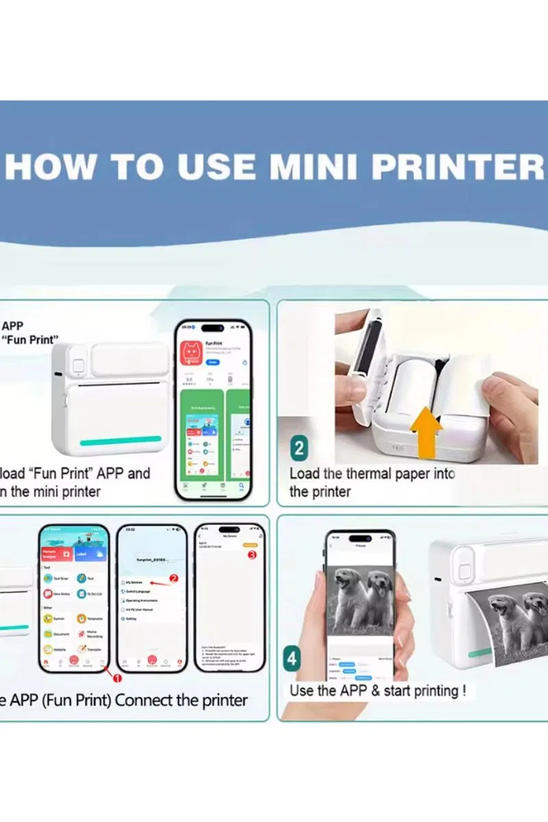 Mini Taşınabilir Yazıcı 13 Rulo Kağıtlı Mürekkepsiz Etiket Yazıcısı Mini Termal Yazıcı görsel 6