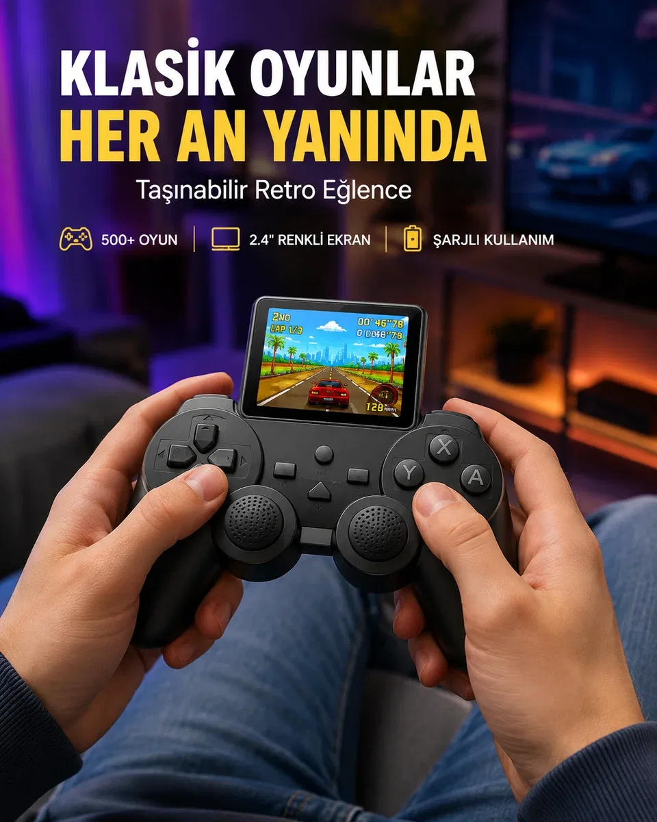 500 Dahili Oyunlu Taşınabilir Retro El Konsolu-2. 4 inç Renkli Ekranlı