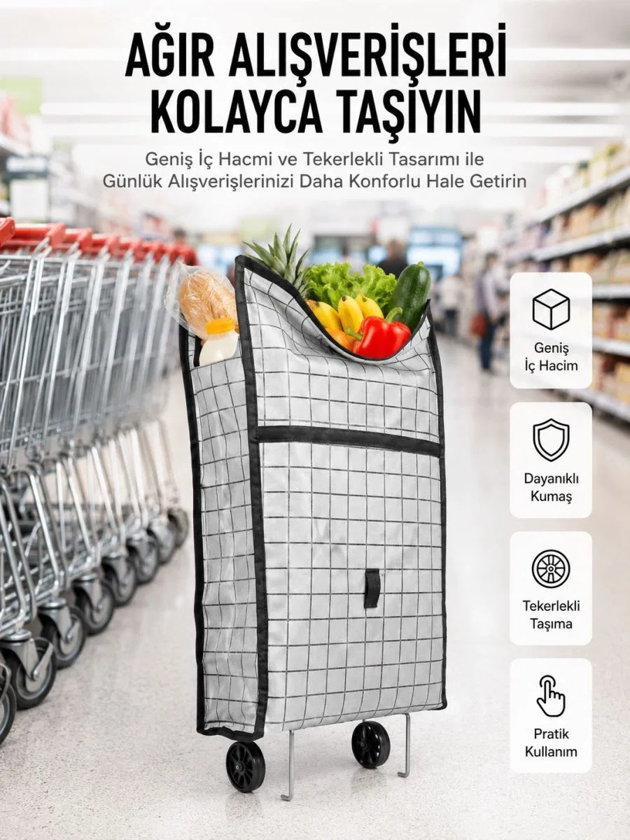 Geniş Hacimli Tekerlekli Pazar Çantası Dayanıklı Ve Ergonomik