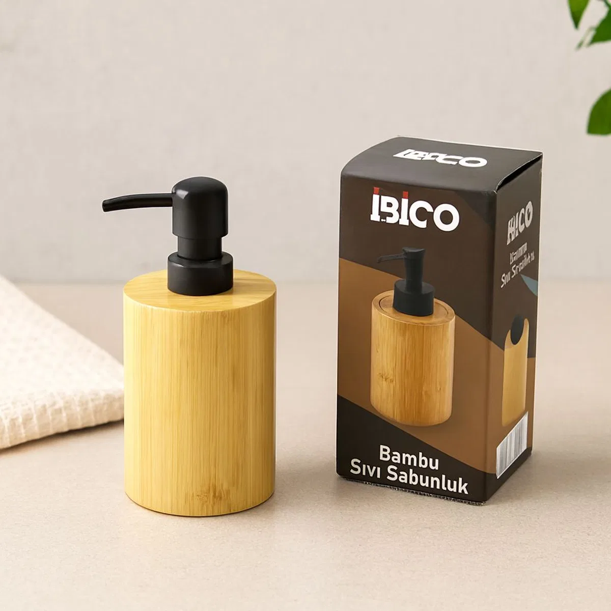 Yuvarlak Bambu Sıvı Sabunluk (Ø7. 8 × Y10. 8 cm) - Siyah Pompa