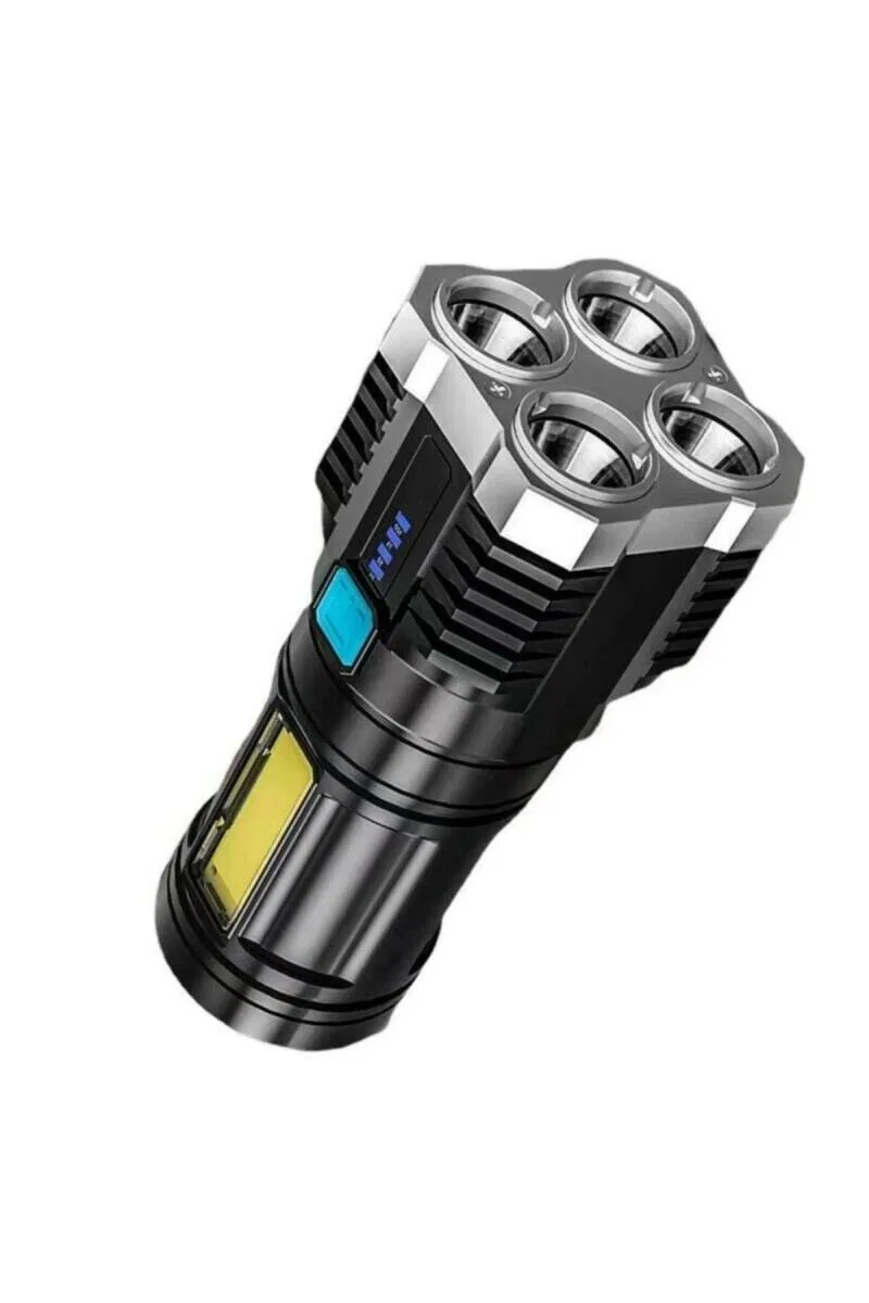 Ultra Parlak El Feneri Usb Şarj 4 Led+yan Cob Led Taktik Günlük Hayat Kamp Avcılık El Feneri görsel 3