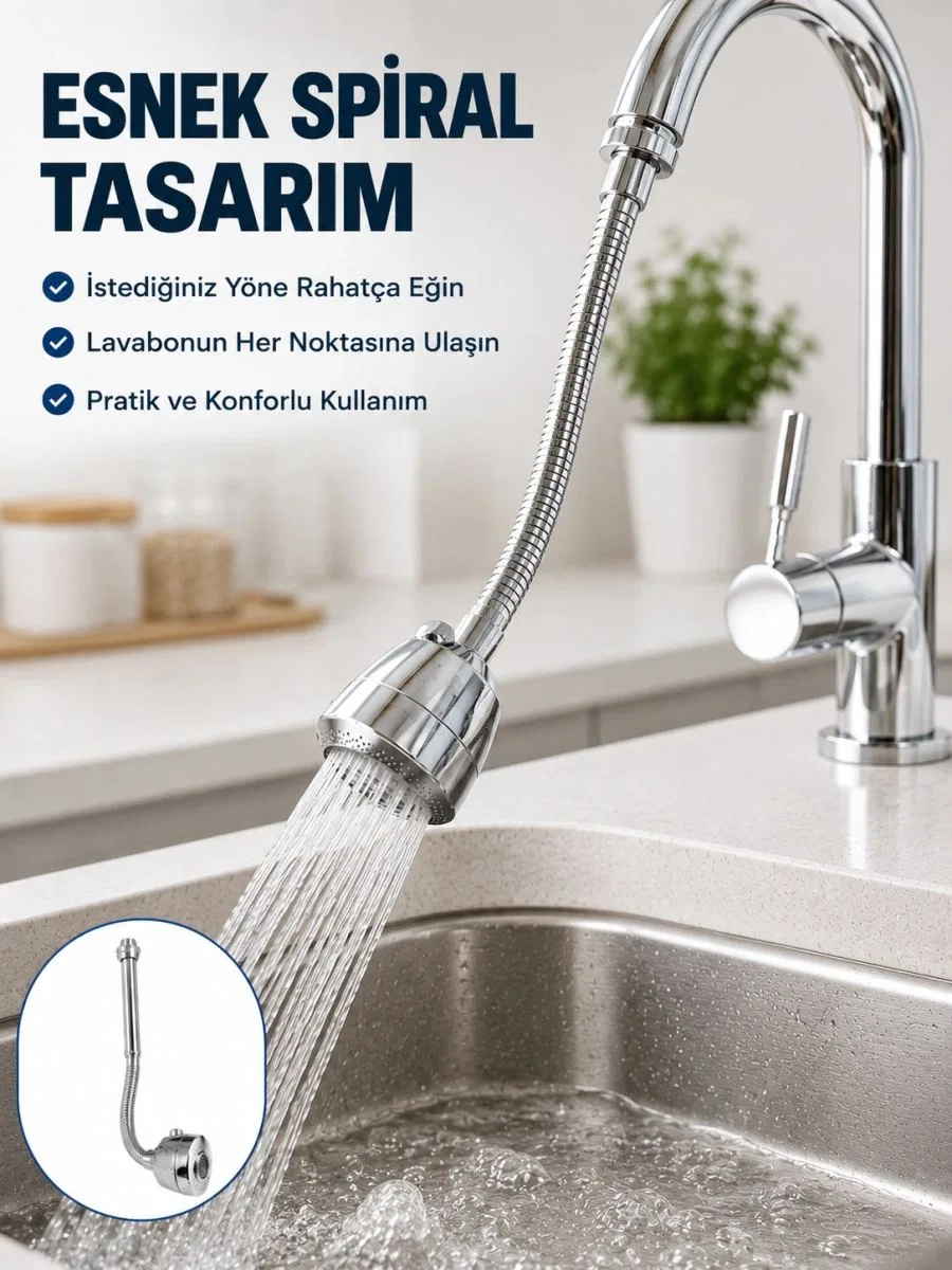Çok Fonksiyonlu Musluk Uzatma Atı 360° Hareketli Krom Musluk Başlığı