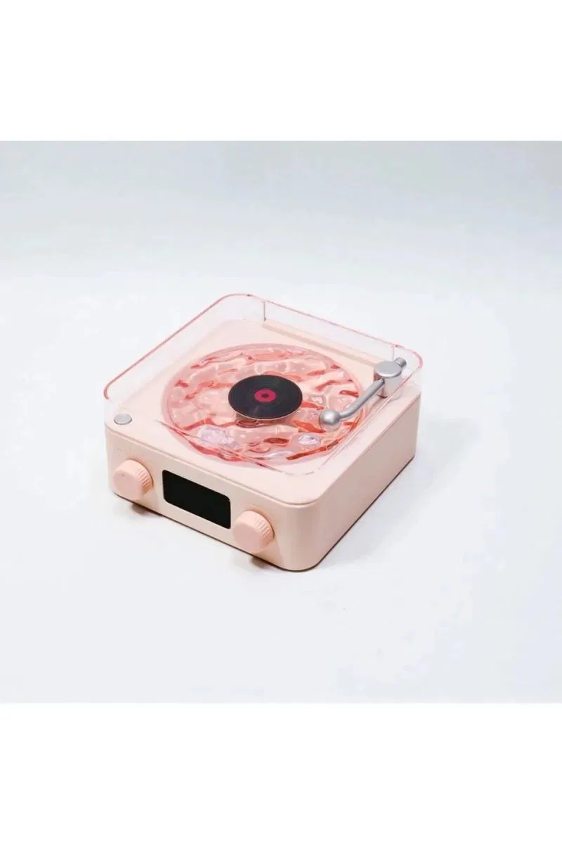 Waves Nostalji Plak Görünümlü Bluetooth Hoparlör 3d Ses Dalgası Retro Müzik Plak Pembe görsel 2