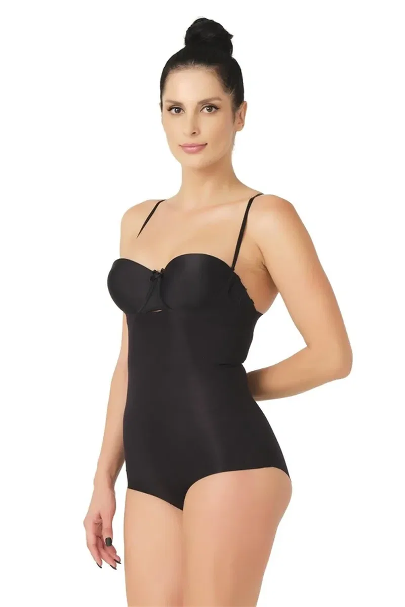 Siyah Lazer Kesim Göğsü Açık Slip Body Korse görsel 3