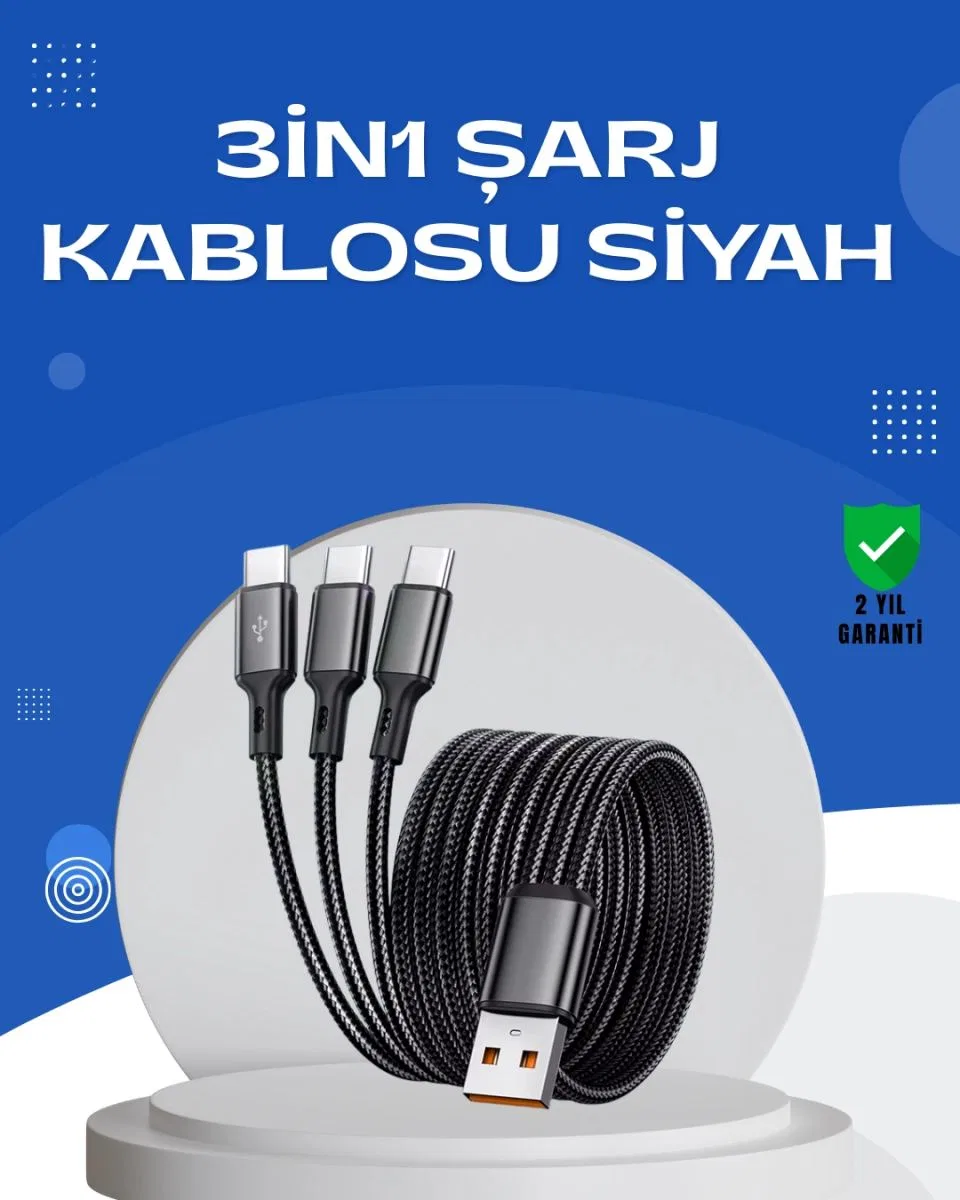 Evrensel 3 Başlıklı Şarj Kablosu – İphone Huawei Samsung İçin