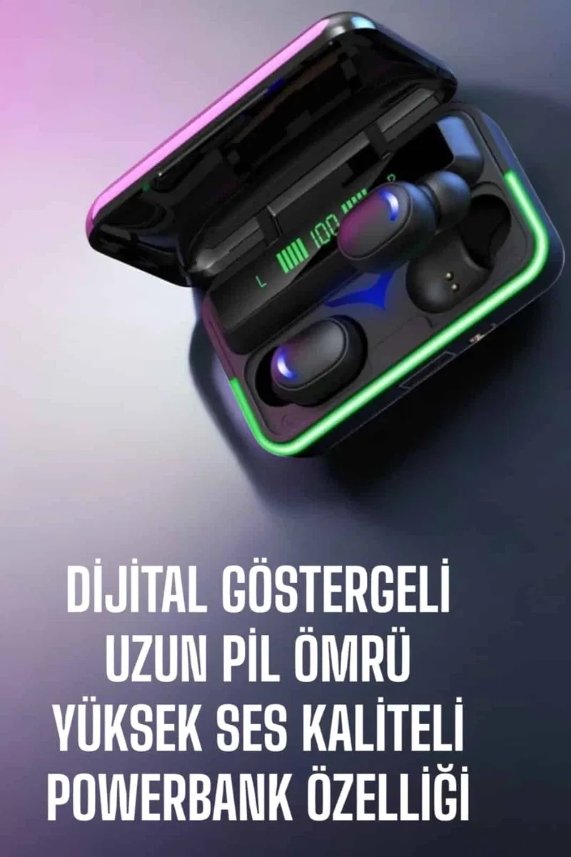 Powerbank Özellikli Kablosuz Bluetooth Kulaklık RGB Işıklı görsel 3