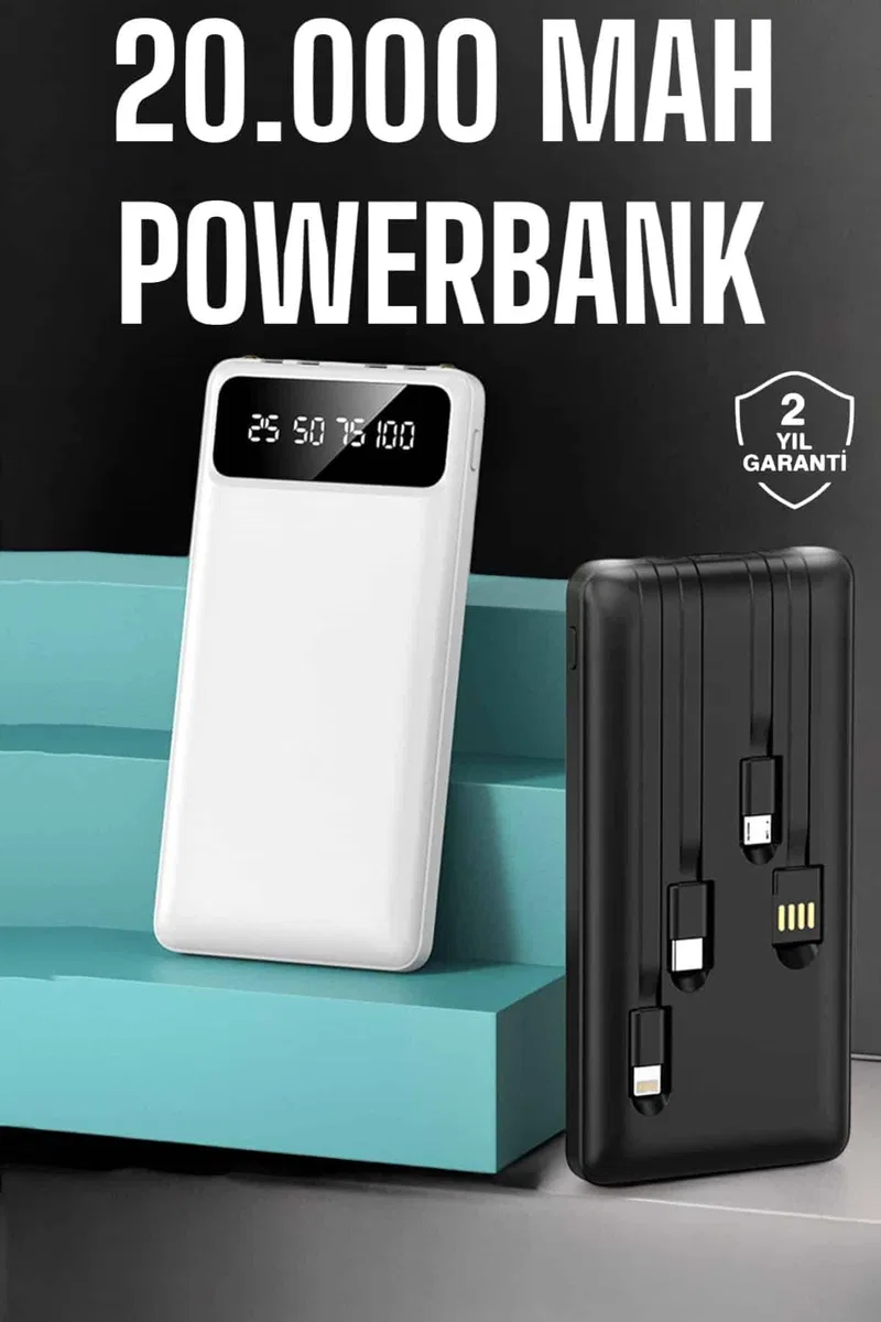 Powerbank 20. 000 Mah Dijital Göstergeli LCD Ekran Uzun Pil Ömrü
