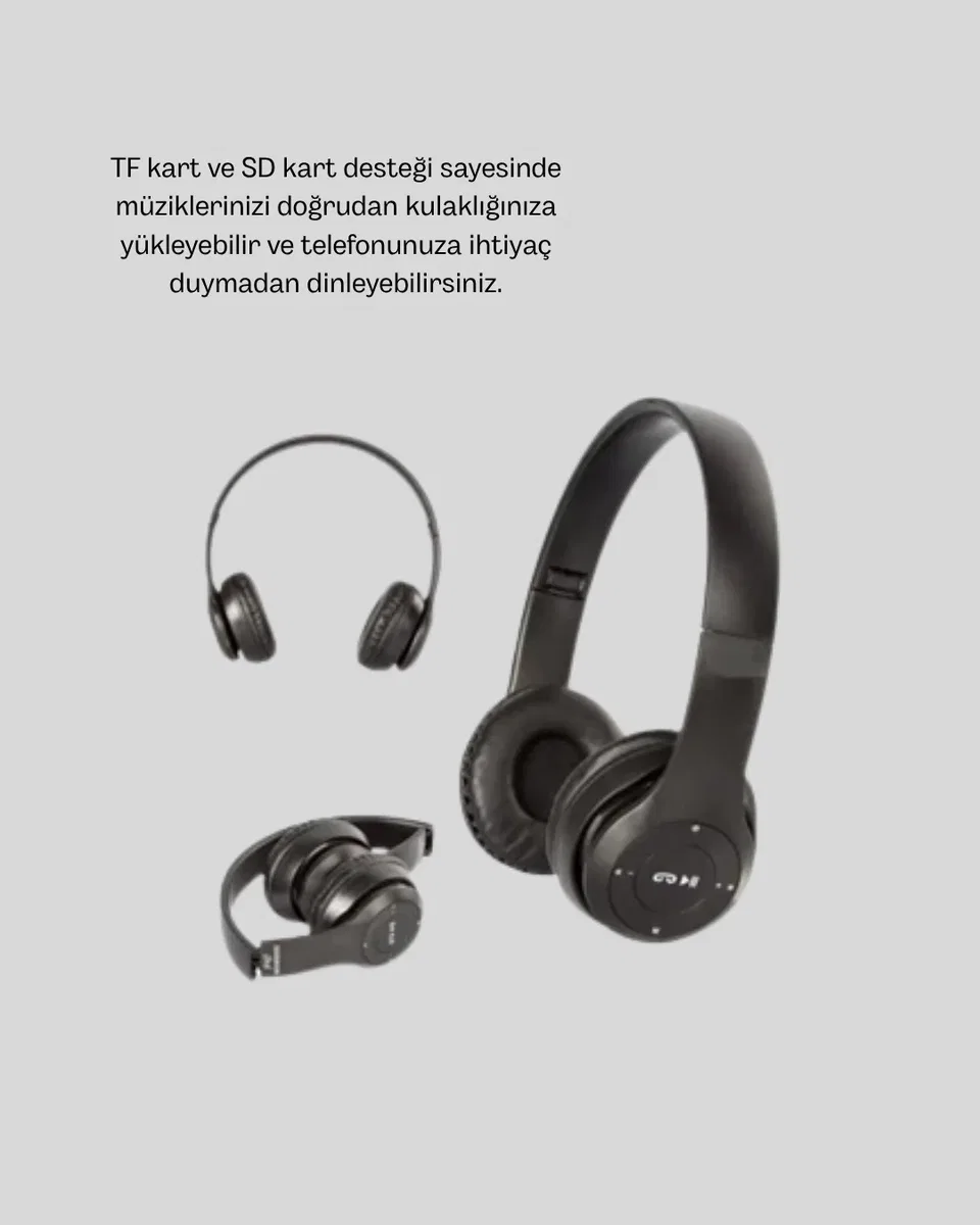 Bluetooth Kablosuz Kulaklık – Extra Bass, TF Kart, Mikrofonlu, Ayarlanabilir Ergonomik Tasarım görsel 5