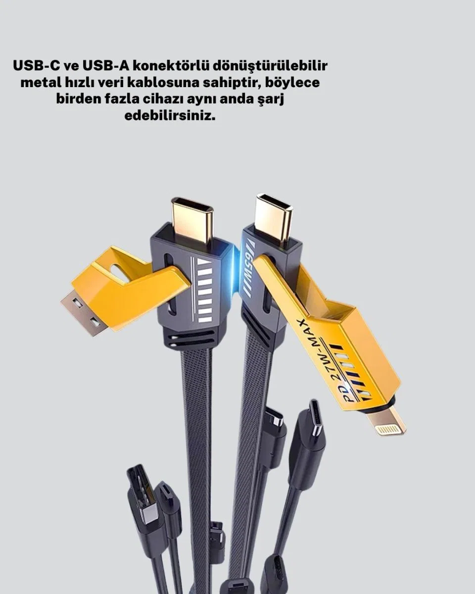 Evrensel Uyumluluklu Dayanıklı Metal Başlıklı Hızlı Şarj Kablosu görsel 2