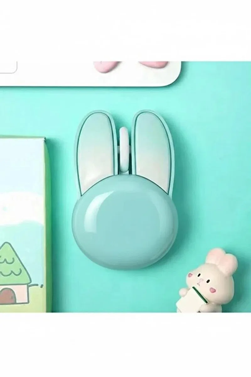 Tavşan Figürlü Kablosuz Mouse Pil Dahil Etiket Hediyeli Mavi görsel 2