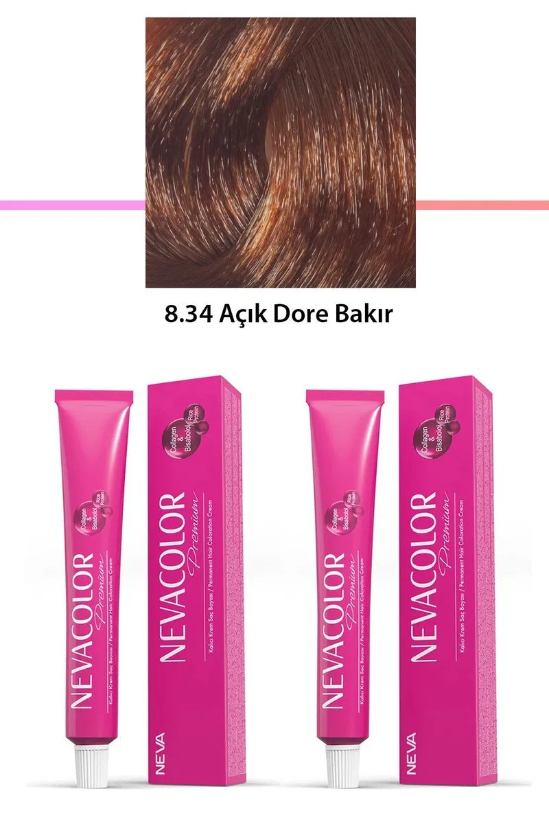 2 li Set Premium 8. 34 Açık Dore Bakır - Kalıcı Krem Saç Boyası 2 X 50 g Tüp
