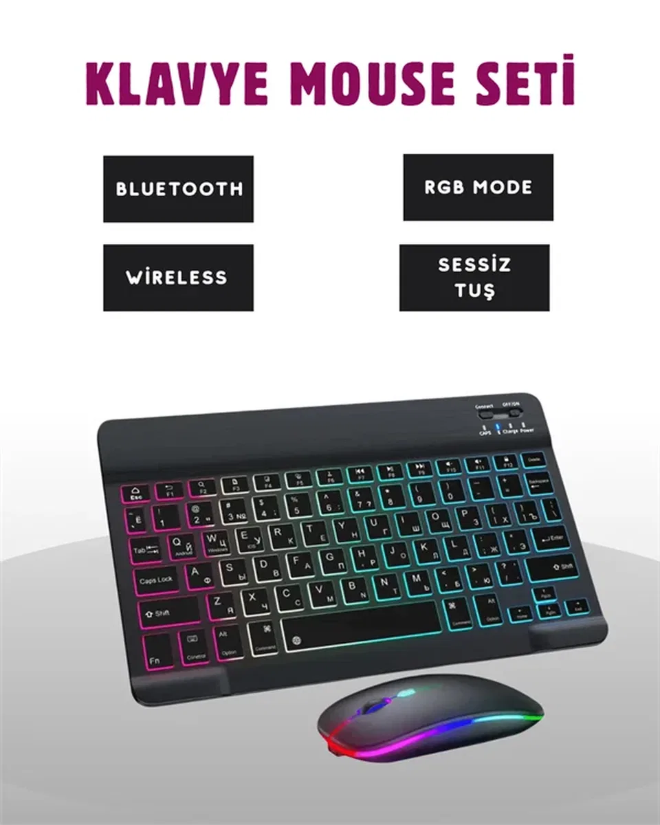 Türkçe Q Klavye Düzenli RGB Kablosuz Klavye Mouse Set görsel 2