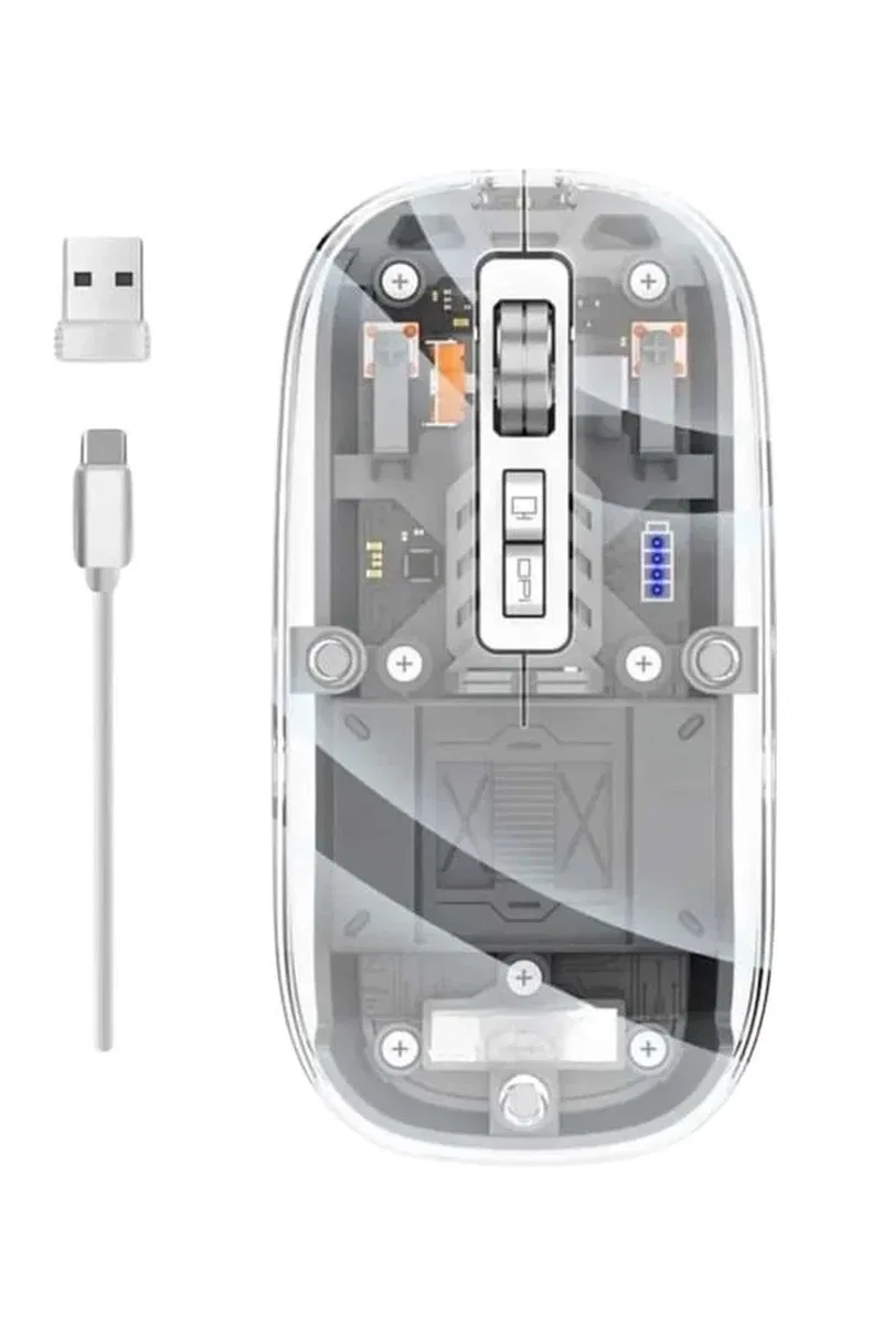 Mouse Fare Kablosuz Mouse Fare Şarjlı Bluetooth Sessiz 5 Tuşlu Şeffaf görsel 4