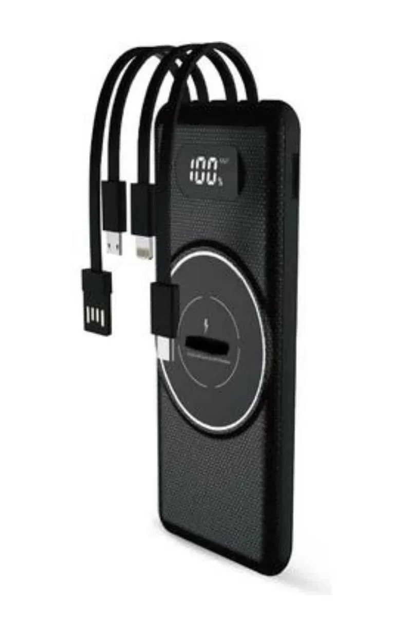 Wireless Powerbank 10000 Mah LED Ekranlı Dahili Kablolu Hızlı Şarj görsel 3