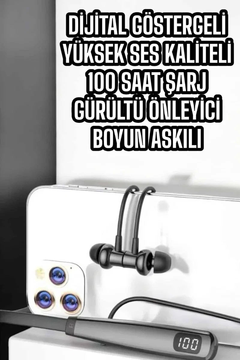 Boyun Askılı Bluetooth Kulaklık Uzun Şarj Süreli Dijital Göstergeli Kablolu görsel 4