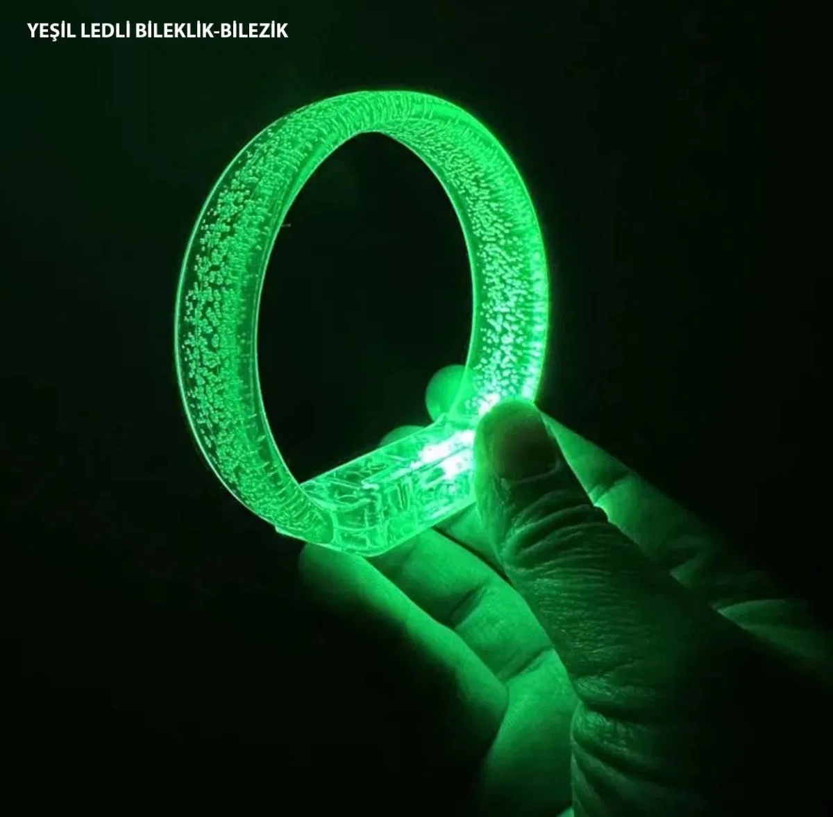 Yeşil Led Işıklı Baskı Yapılabilen Pilli Bileklik Bilezik 1, 5 Cm Genişlik