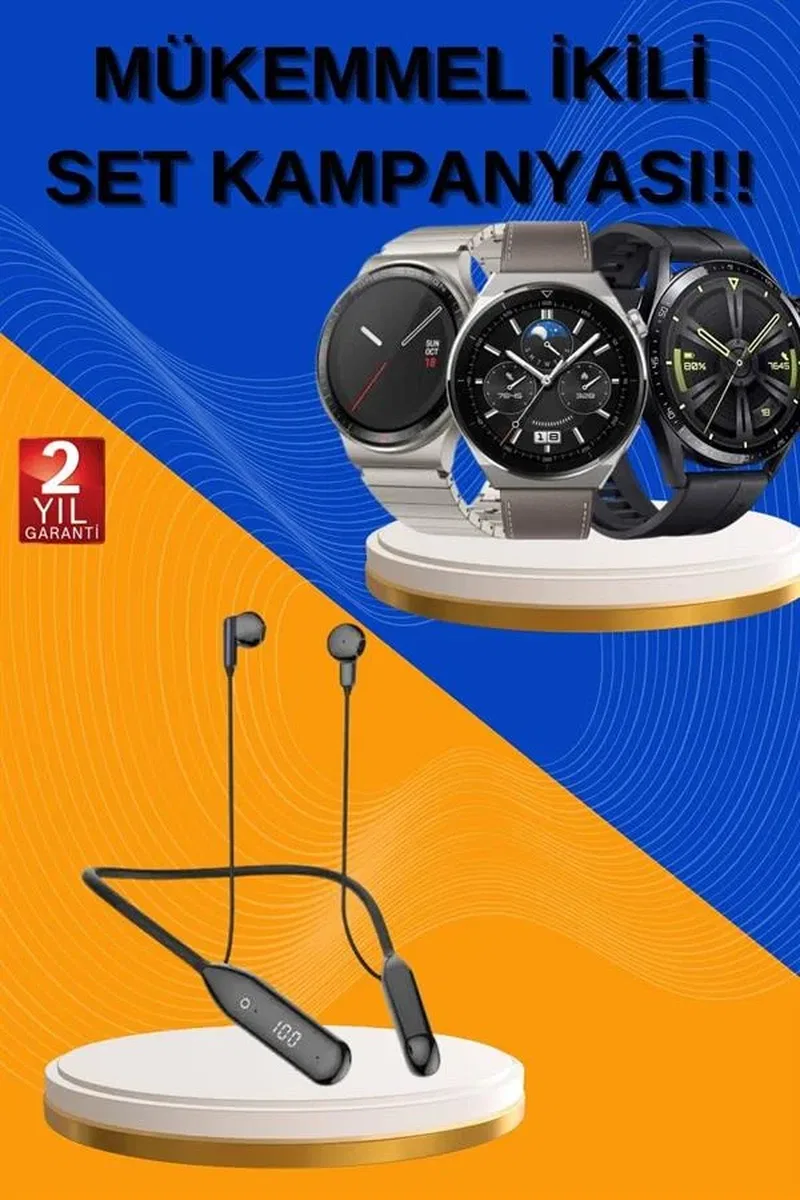 Alarm ve Titreşim Özellikli Akıllı Saat ve Mikrofonlu Kablolu Bluetooth Kulaklık 60 Saat görsel 2