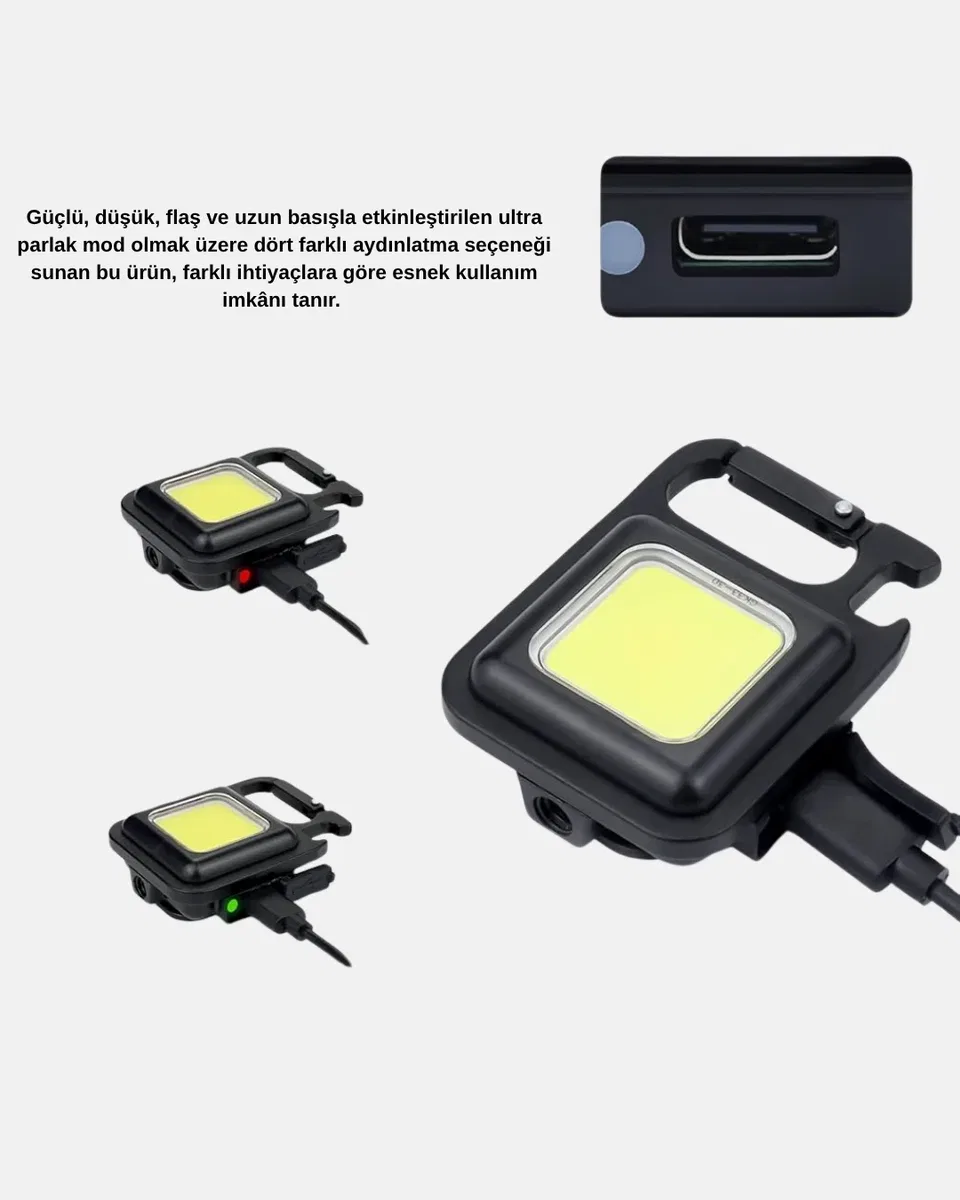 LED Mini Anahtarlık Fener – 1000 Lümen Güçlü Işık ve USB Type-C Şarjlı Yeni Nesil görsel 3