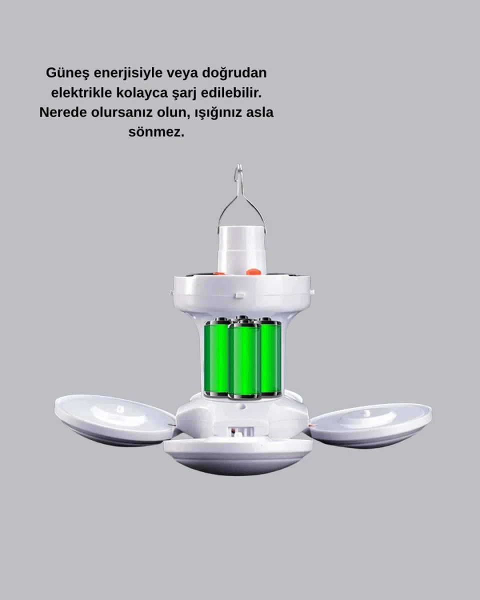 5 Kanatlı Solar Kamp Lambası – Usb Şarjlı, Taşınabilir, Ip65 Su Geçirmez Bahçe Lambası görsel 3