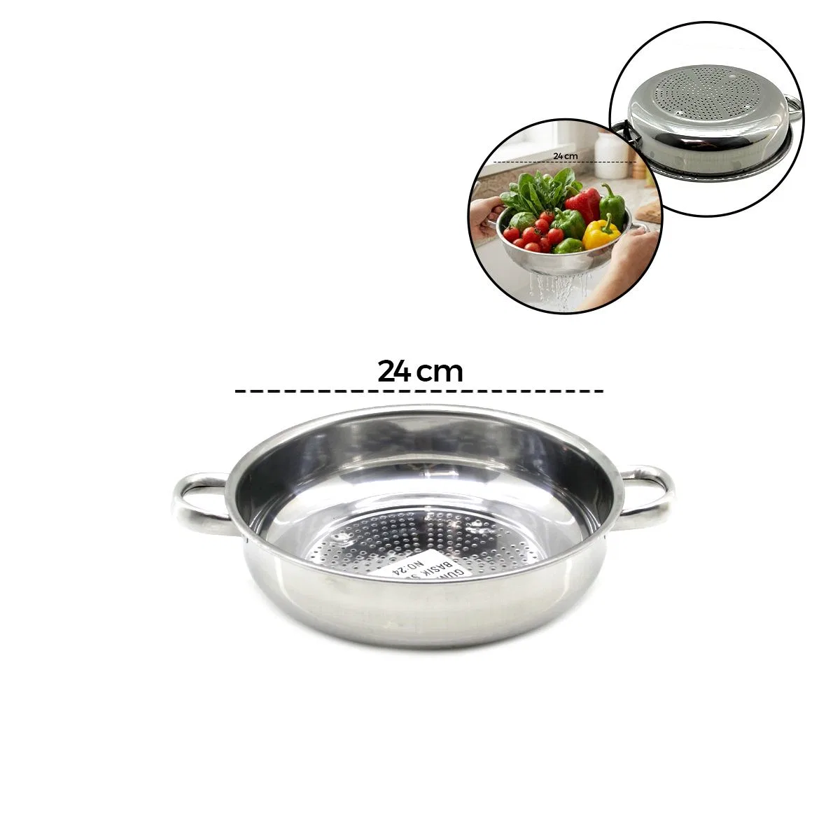 24 cm Kulplu Basık Metal Süzgeç görsel 2