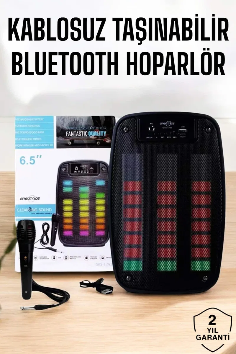 Kablosuz Bluetooth Hoparlör Taşınabilir 6. 5 inç LED Işık Kareoke