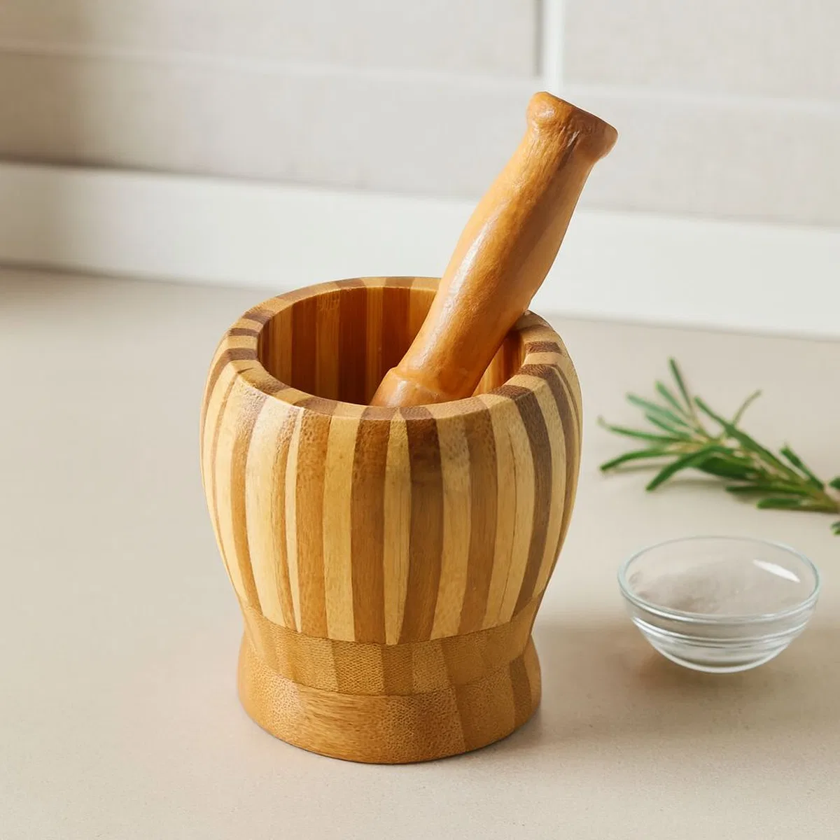 Bambu Ahşap Havan (Sarımsak Dövecek) 9. 5x6. 6x10. 5 cm görsel 2
