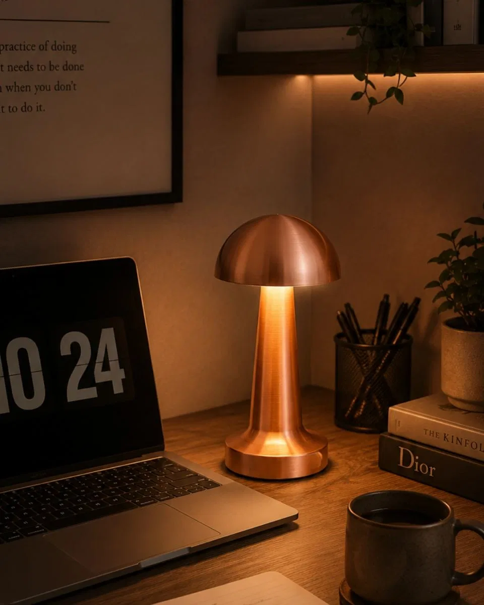 Modern Bronz Mantar Masa Lambası Led Dokunmatik Dekoratif Aydınlatma