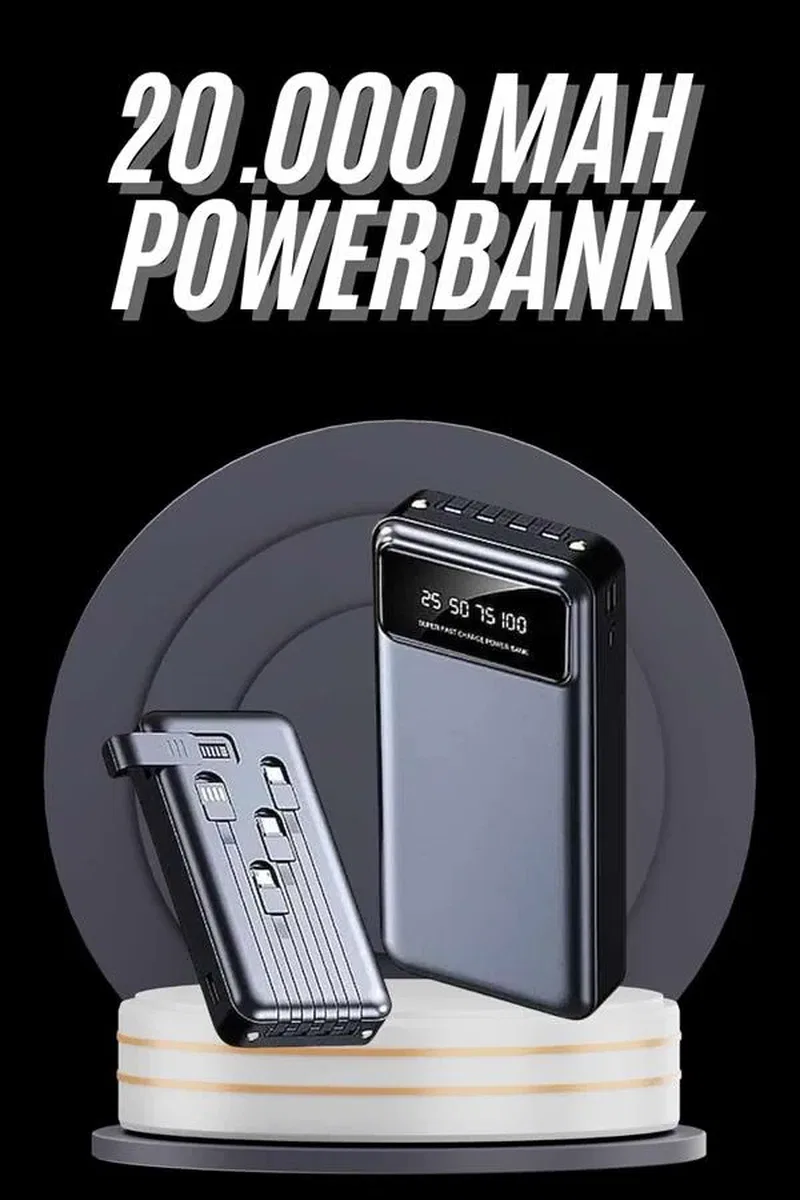 Hızlı Şarj Özellikli 20. 000 Mah Dijital Göstergeli USB Girişli Android ve İOS Uyumlu Powerbank görsel 2