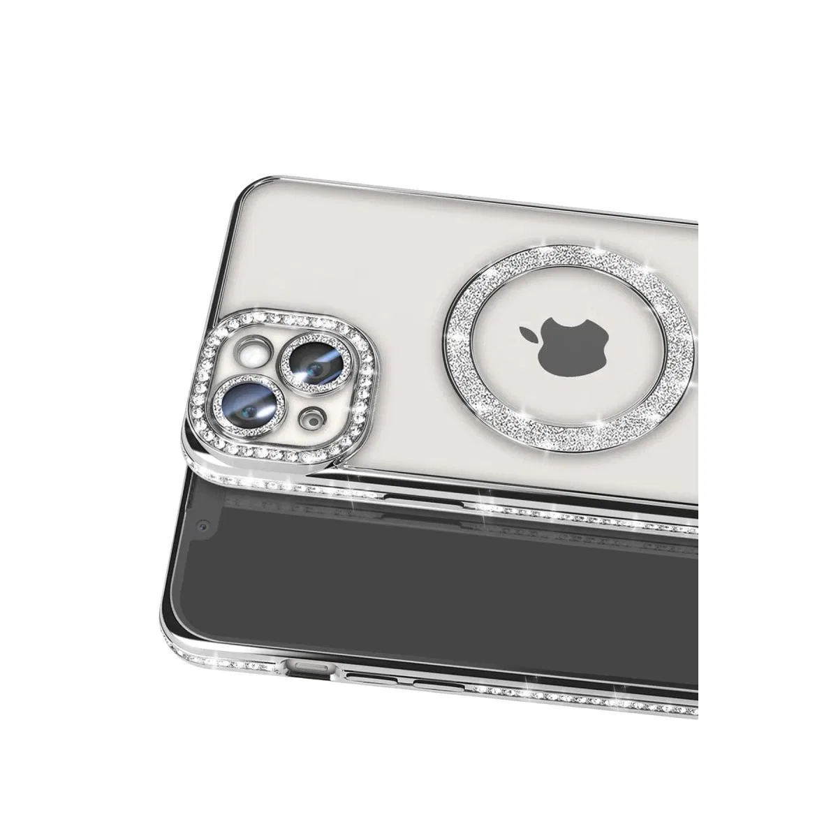 Apple İphone 14 Kılıf Joke Simli Magneticsafe Kılıf - Gümüş görsel 2