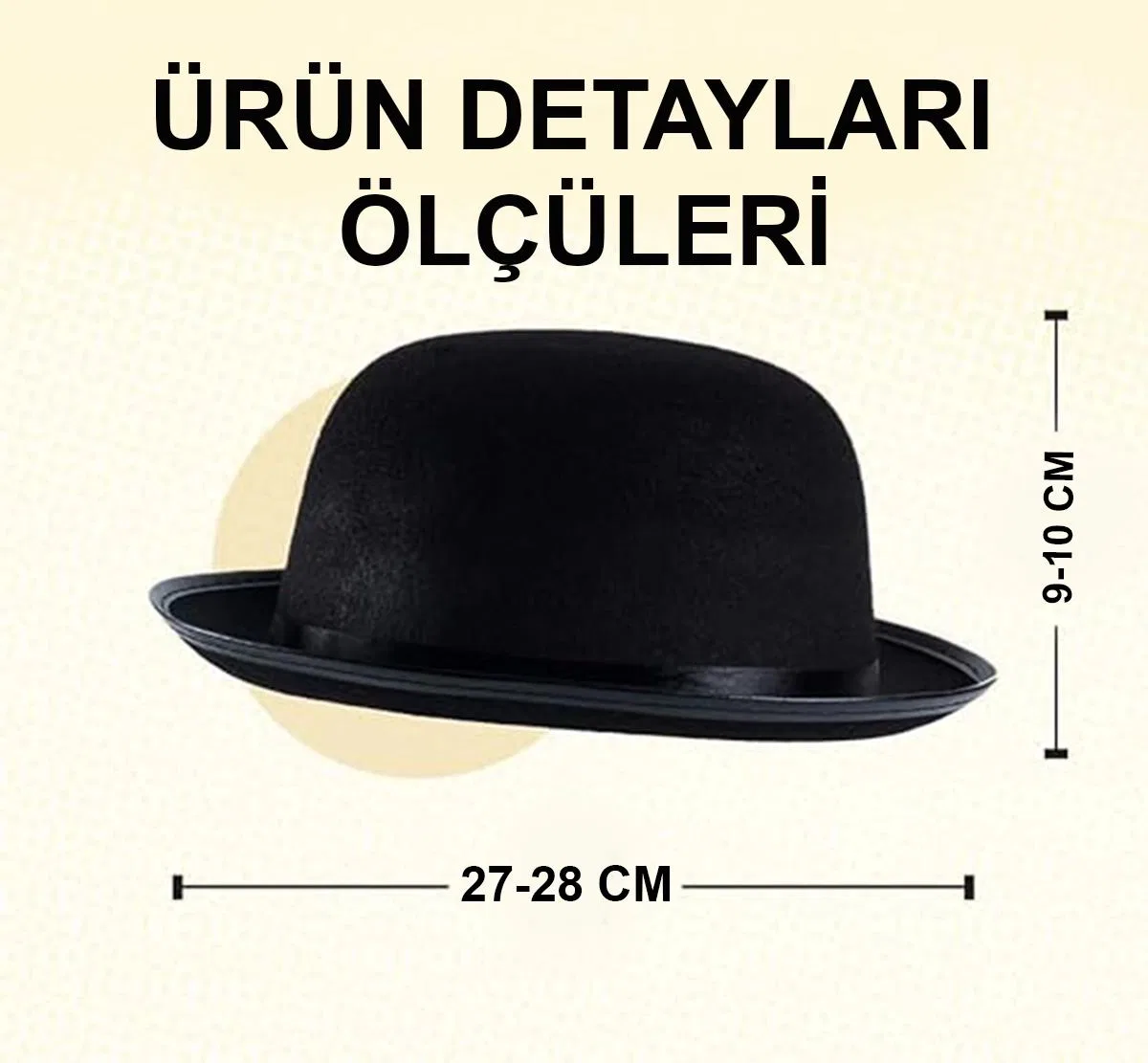 Charlie Chaplin Stil Yetişkin Şapkası – Siyah Melon Parti Şapkası görsel 5