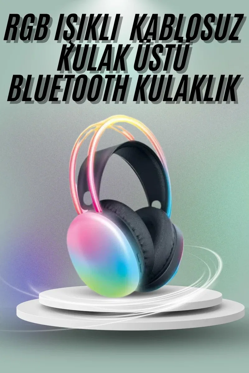 Kulak Üstü Kablosuz Bluetooth Kulaklık Unı Renkli Işıklı Kulaklık