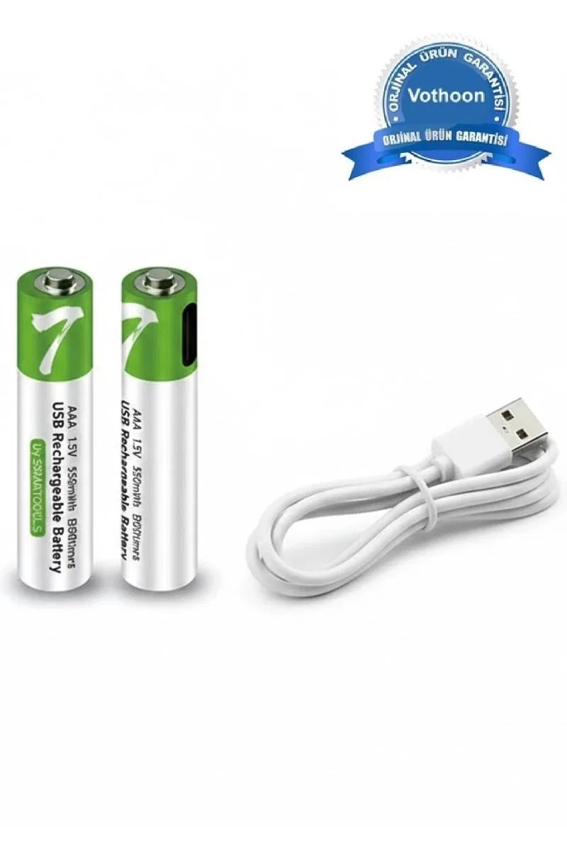 Type-c Şarjlı 800mwh 1. 5v Şarj Edilebilir 2’li Aaa İnce Pil - Lityum Iyon Batarya