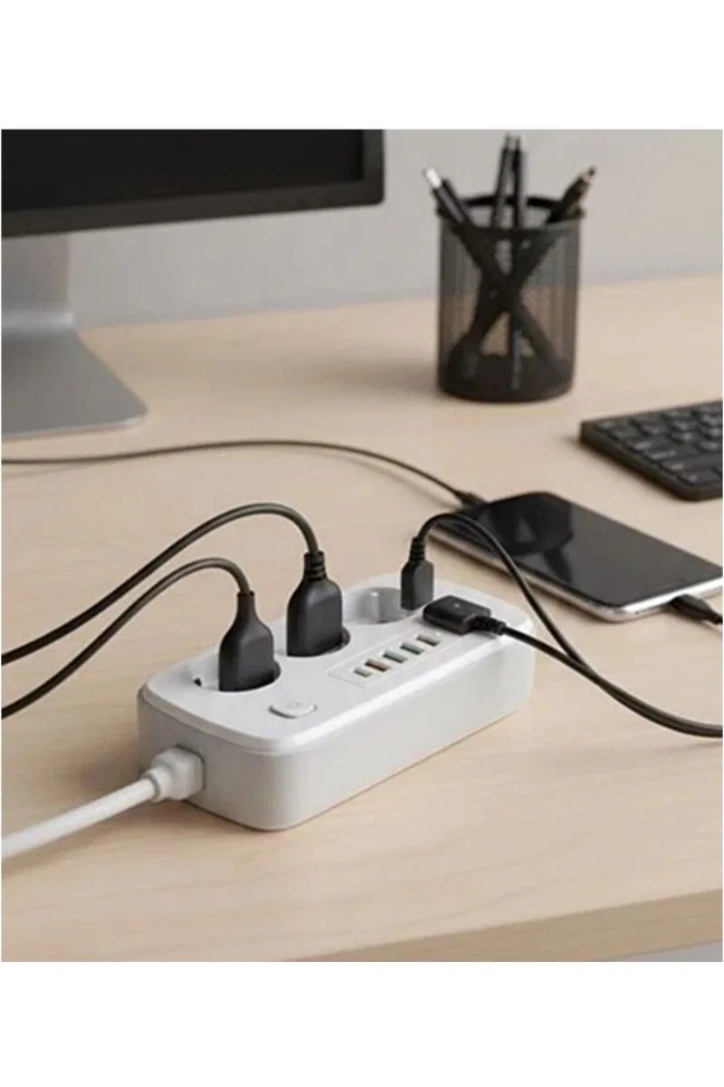  akım Korumalı Priz Ve Masaüstü Şarj İstasyonu Kablosuz 3 Priz, 4 Usb, 2 Type-c Girişli 2 Metre görsel 3