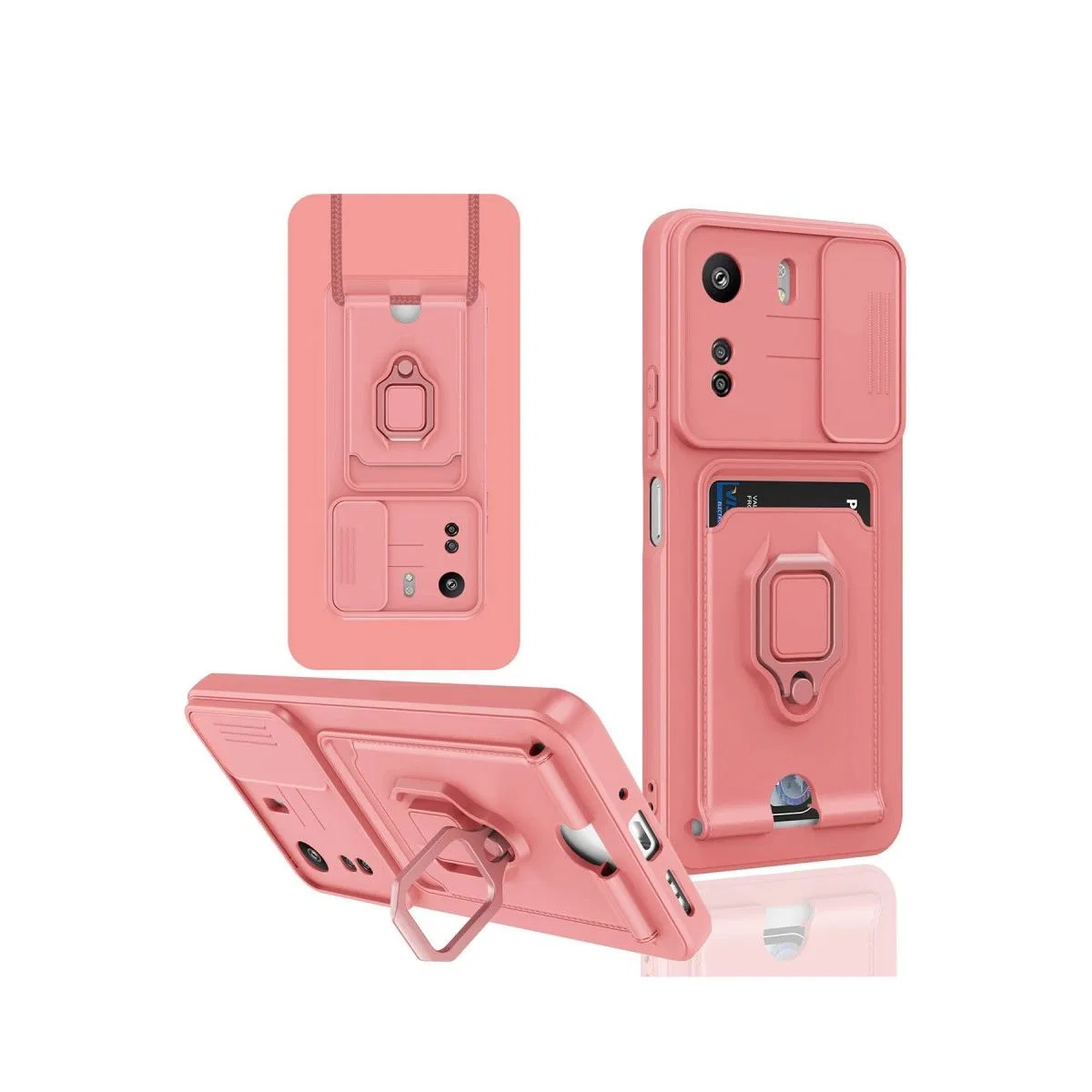 Xiaomi Redmi 13c Kılıf Zuma Kartvizitli Yüzüklü Silikon - Pembe