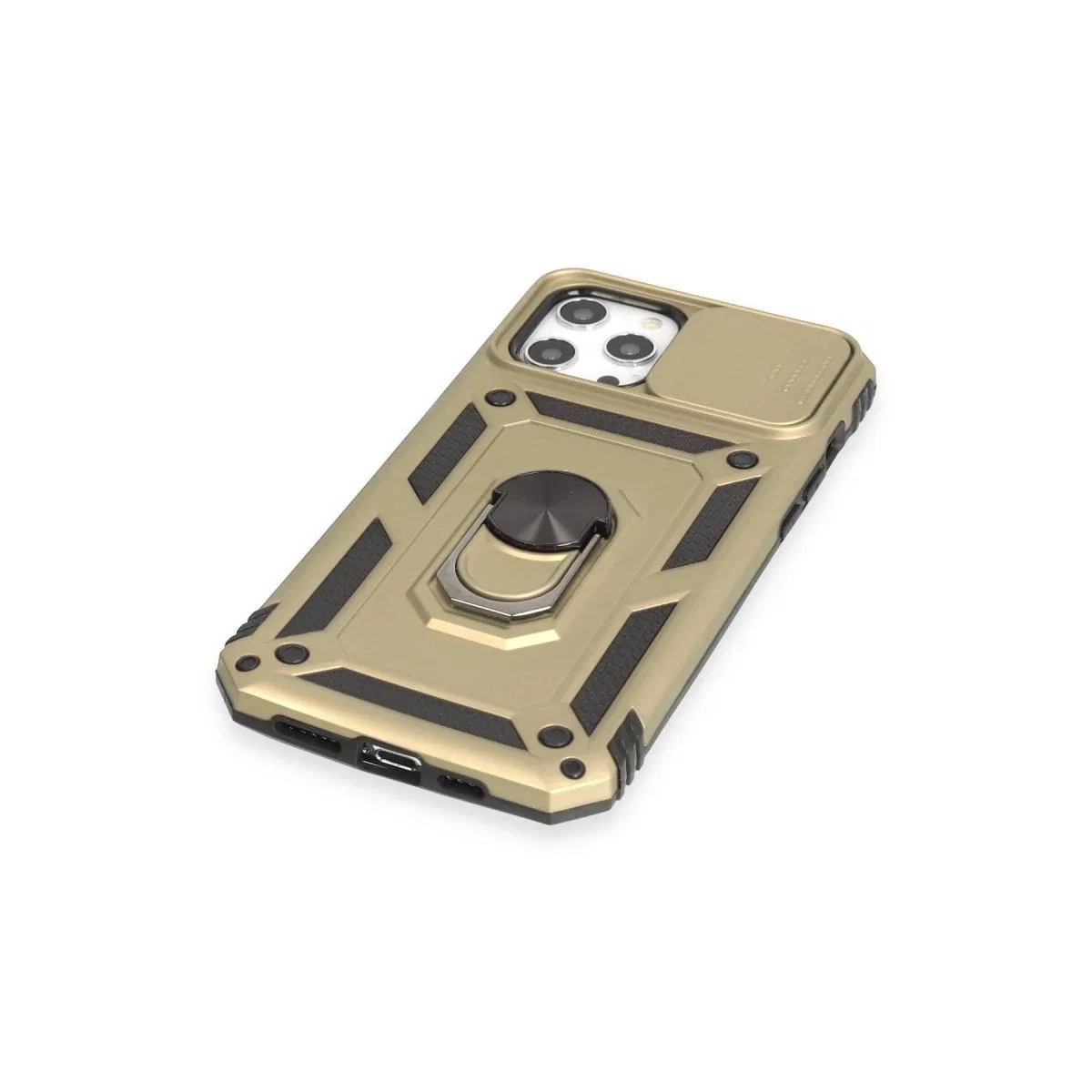Apple İphone 12 Pro Max Kılıf Pars Lens Yüzüklü Silikon - Gold görsel 4