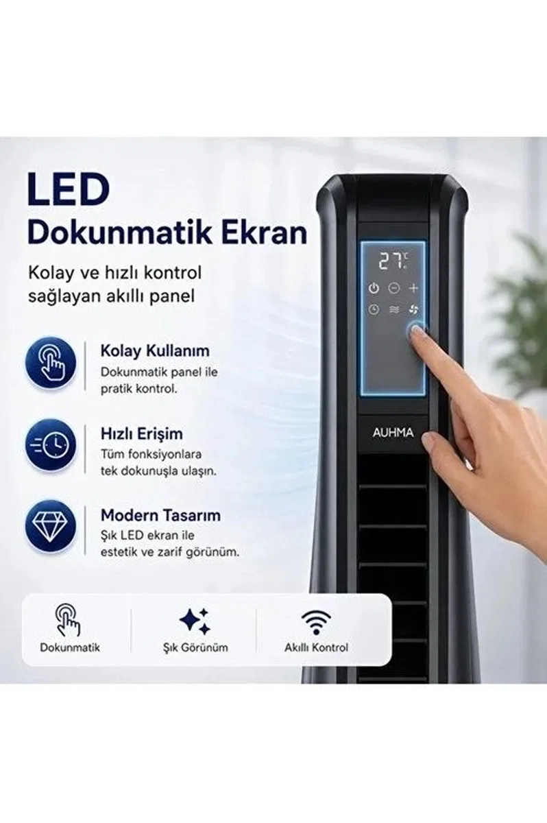 Turbo Smart Akıllı Fan Led Ekranlı Kumandalı 90° Hareketli Serinletici Soğutucu Kule Tipi Vantilatör görsel 3