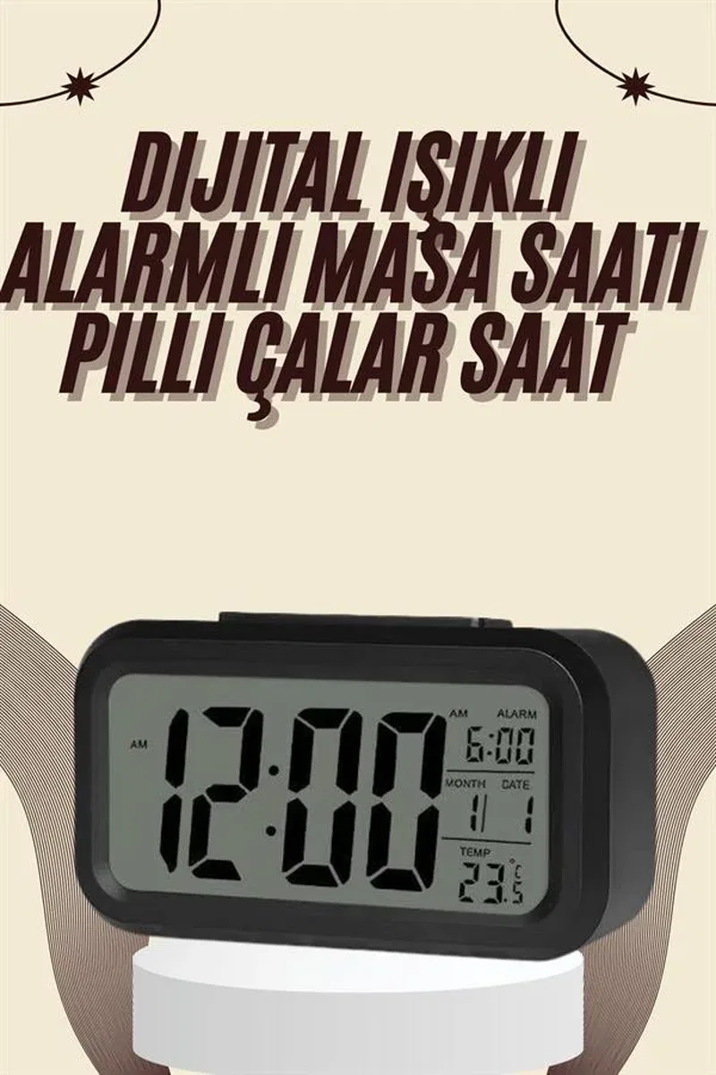Dijital Masa Saati Termometreli Takvim Çalar Saat Led Ekran Pilli görsel 2