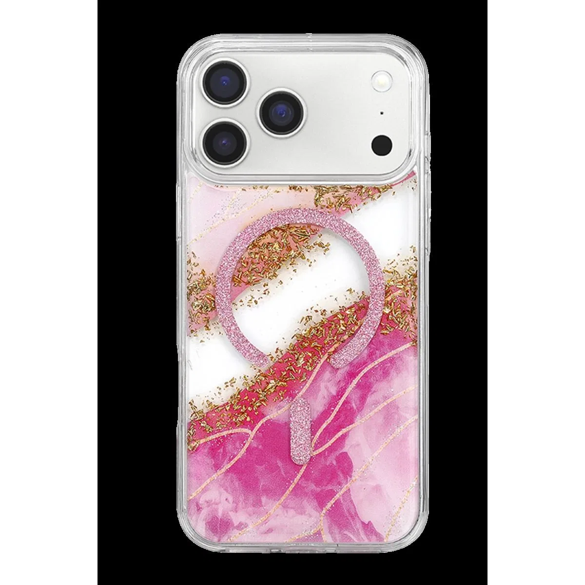 Onegif Apple İphone 17 Pro Lotus Simli Magsafe Kapak - Pembe görsel 3