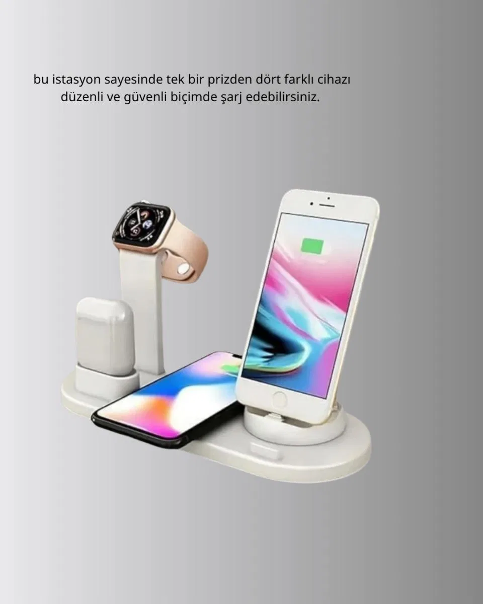 Kablosuz Şarj İstasyonu 4 Cihaz Destekli Ve Hızlı Şarjlı görsel 4