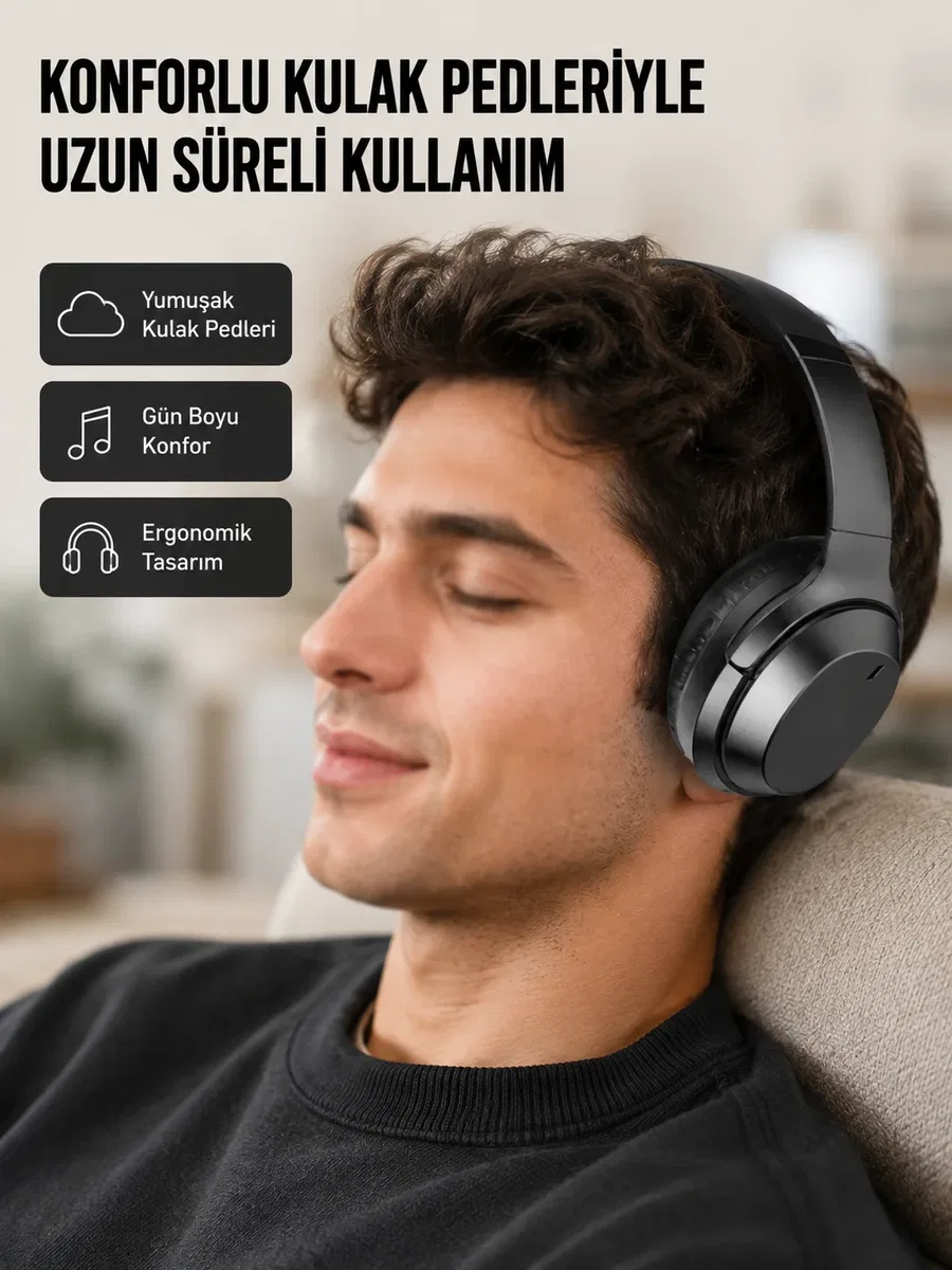 Kablosuz Bluetooth Kulaklık 5. 0 18 Saat Kullanım Dinamik Sürücü Siyah Yeni Nesil