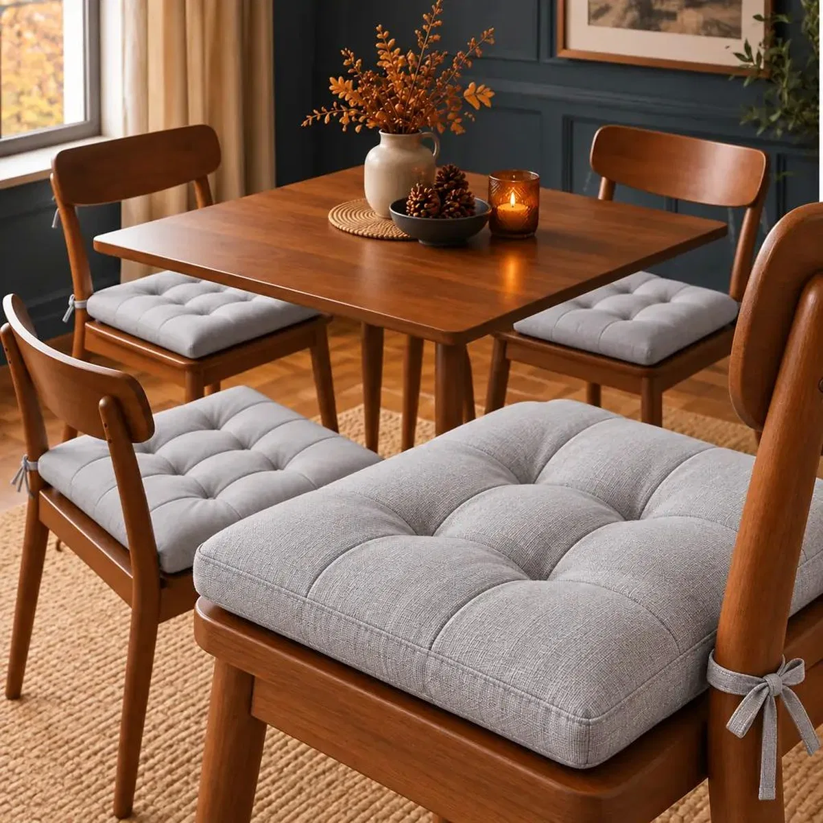 4’lü Kapitone Bağcıklı Sandalye Minderi · 40 × 40 × 3 cm · Gri · 40 × 40 × 3 cm · 4 adet görsel 2