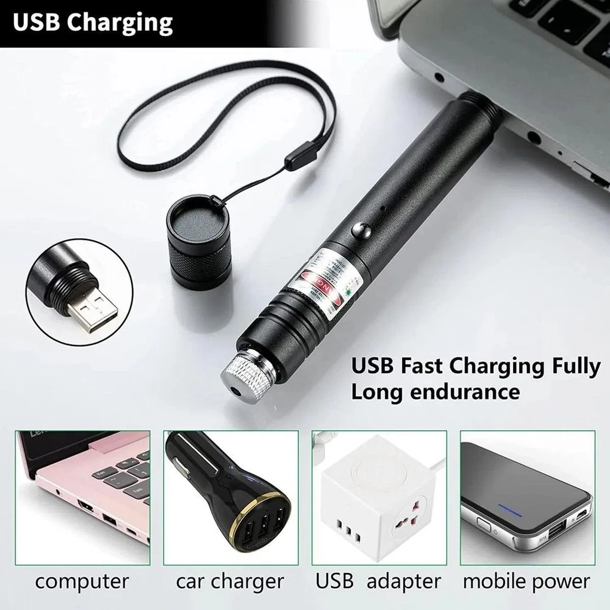 Fithome 100mw Desen Başlıklı Usb Şarjlı Yeşil Lazer Pointer görsel 3