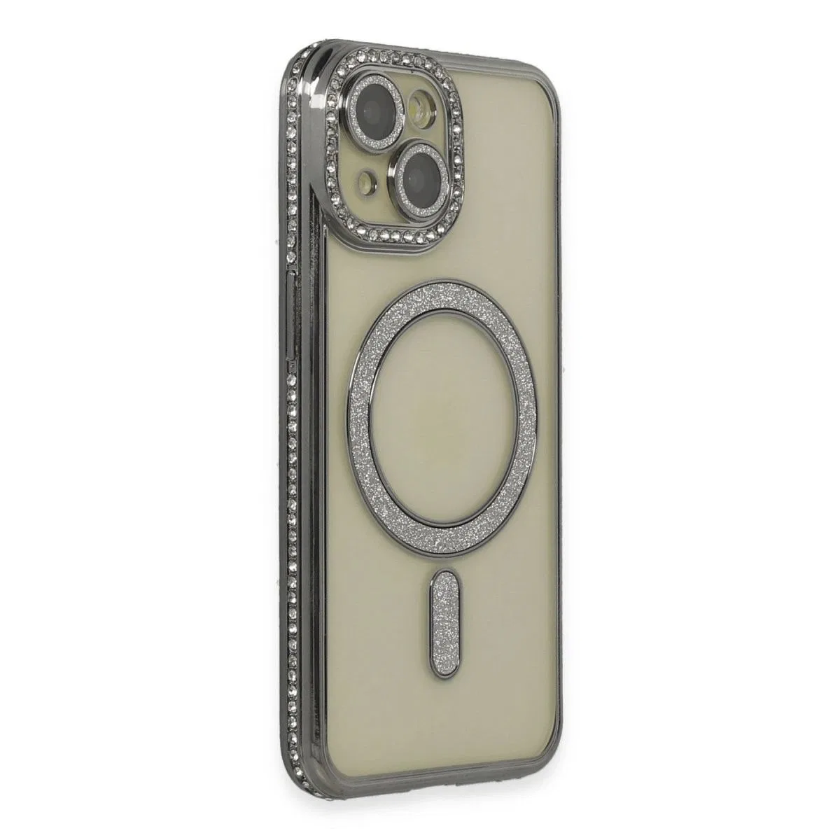 Apple İphone 15 Kılıf Joke Simli Magneticsafe Kılıf - Gri