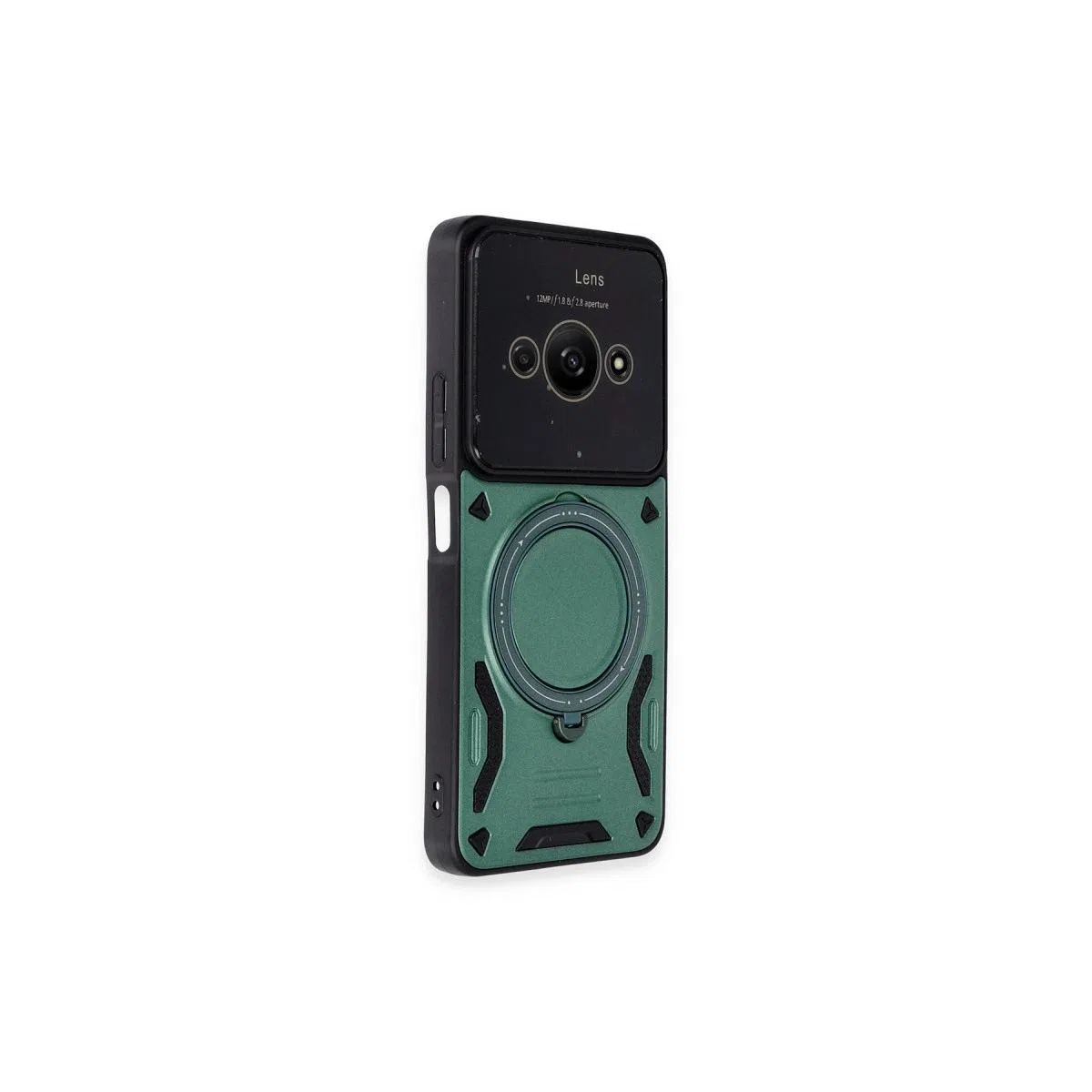 Xiaomi Poco C61 Kılıf Joy Lens Standlı Kapak - Koyu Yeşil görsel 2