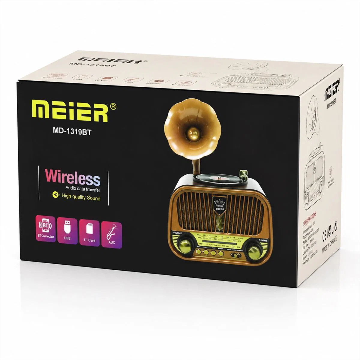 Nostaljik Bluetooth FM Radyo USB/TF MP3 Şarjlı Hoparlör görsel 4