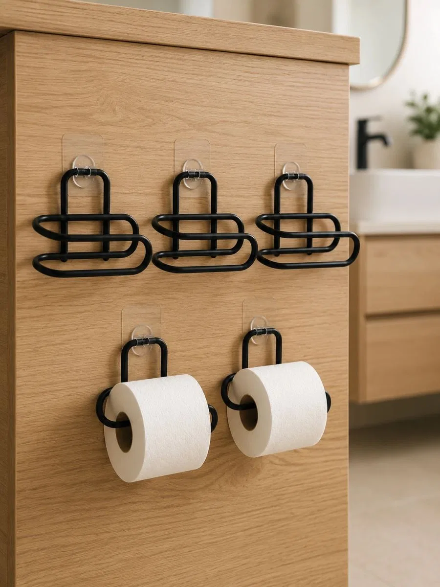 Siyah Metal Wc Kağıtlık Yapışkanlı Tuvalet Kağıdı Rulo Tutucu 5 Adet Avantajlı Set görsel 4