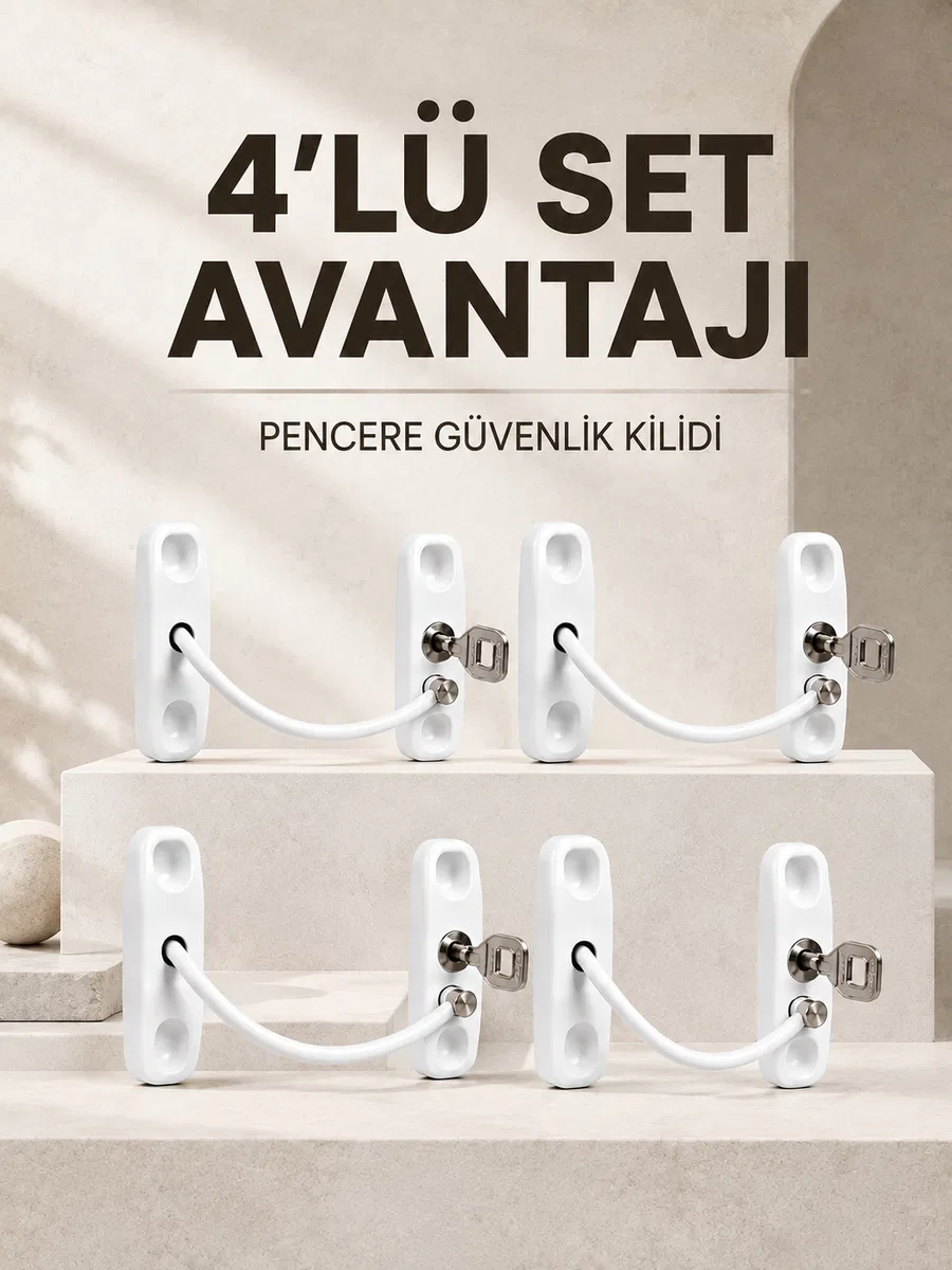Çocuk Güvenliği İçin Pencere Kilidi Anahtarlı 4’lü Paket