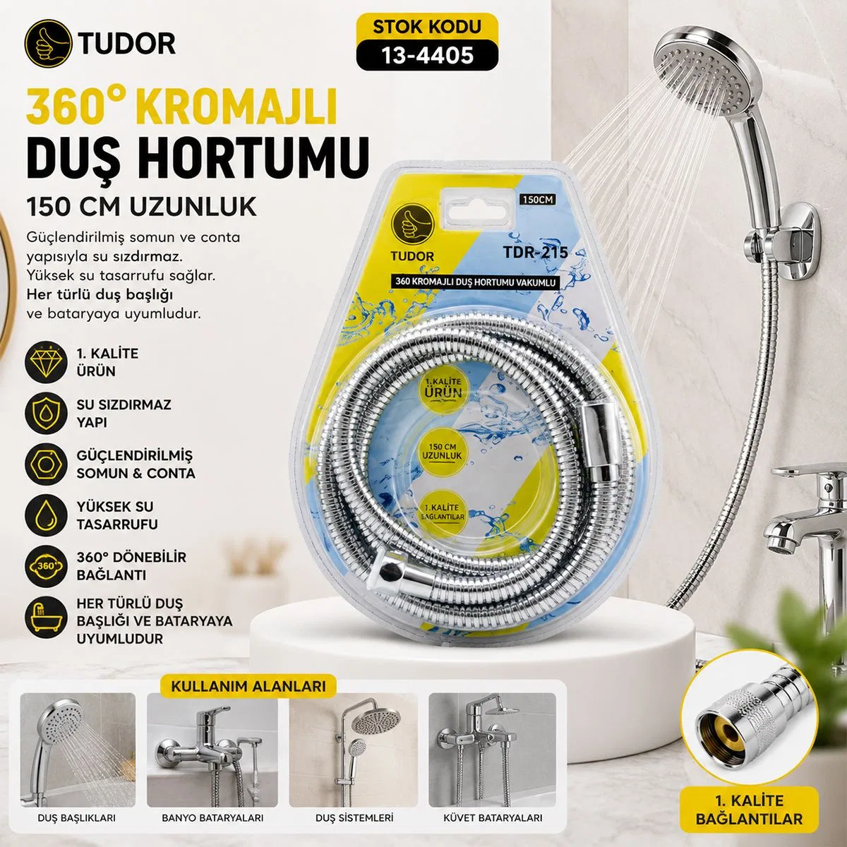 150 cm Metal Duş Hortumu 360° Döner görsel 2